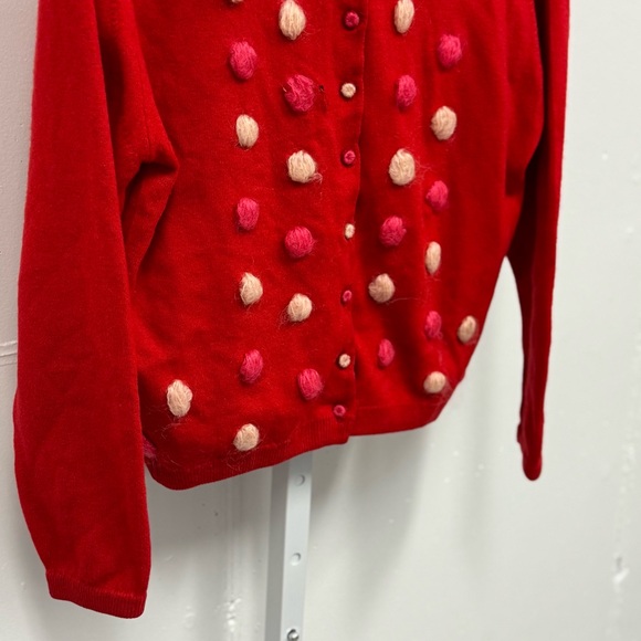 Vintage Mia Kato Design Cashmere Red Pom-Pom Cardigan Sweater Small - Picture 5 of 15